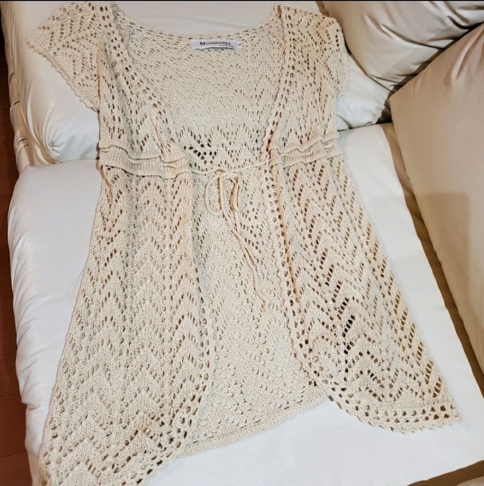 Beige Short Sleeve Cardigan
